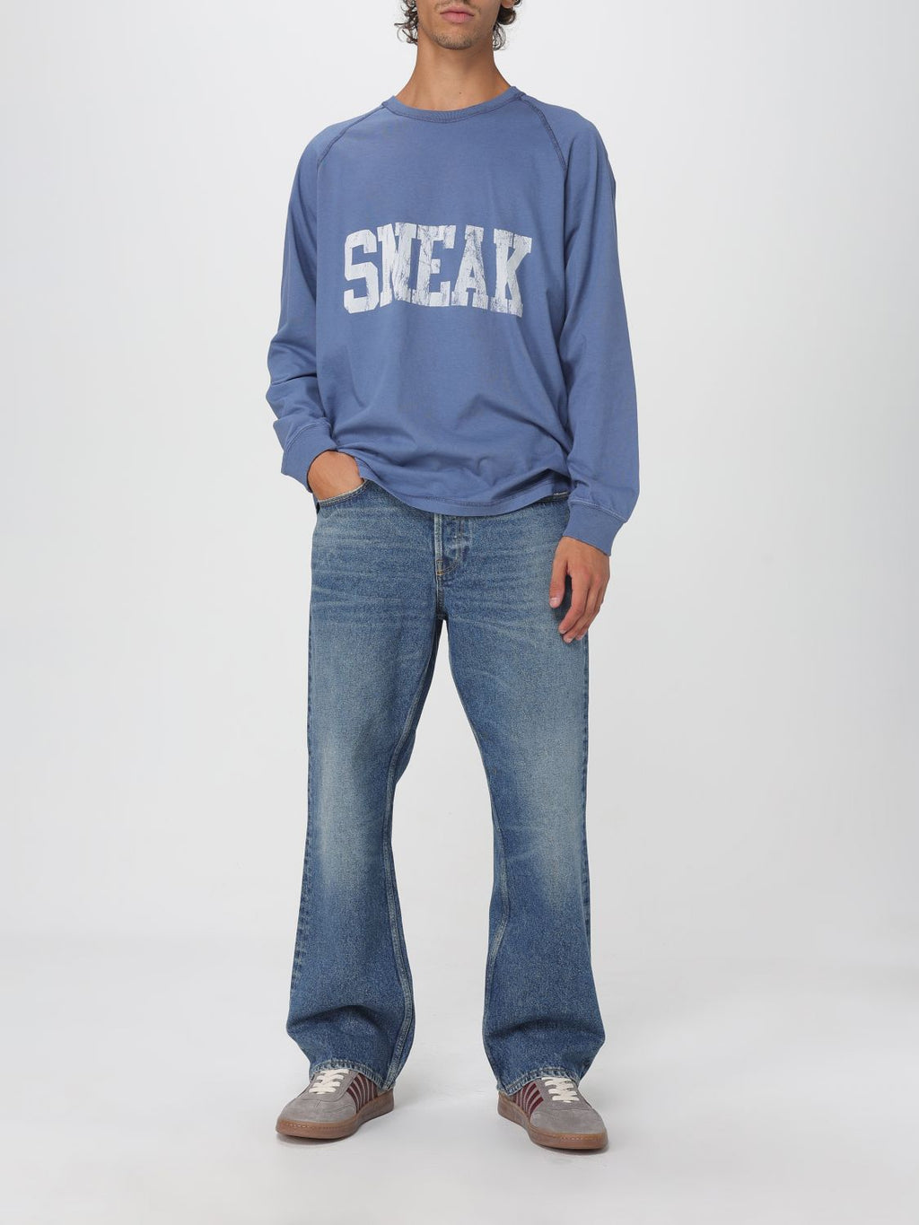 Blue Cotton Flared Jeans