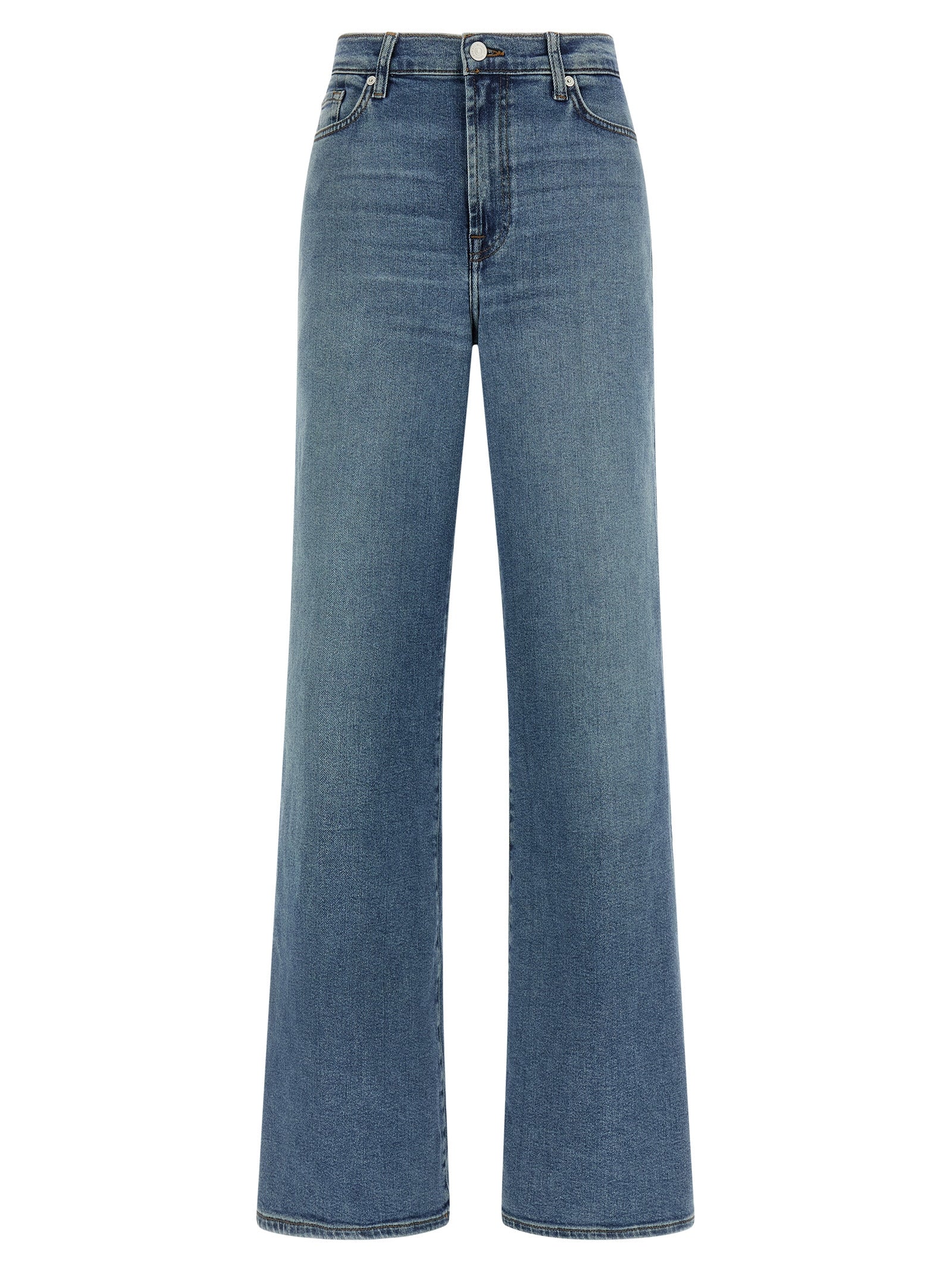 Blue Cotton Straight-Leg Jeans