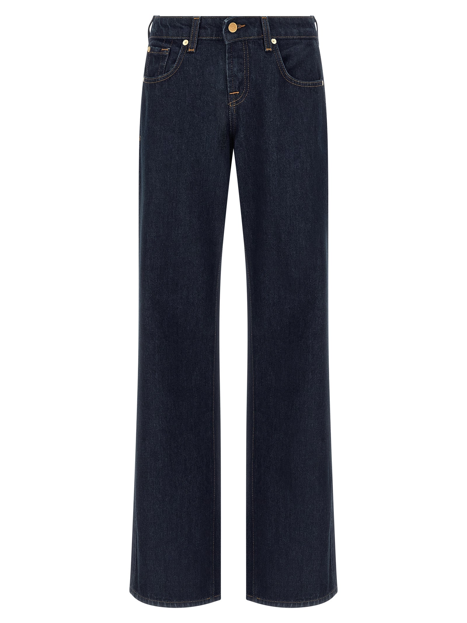 Blue Cotton Straight-Leg Jeans