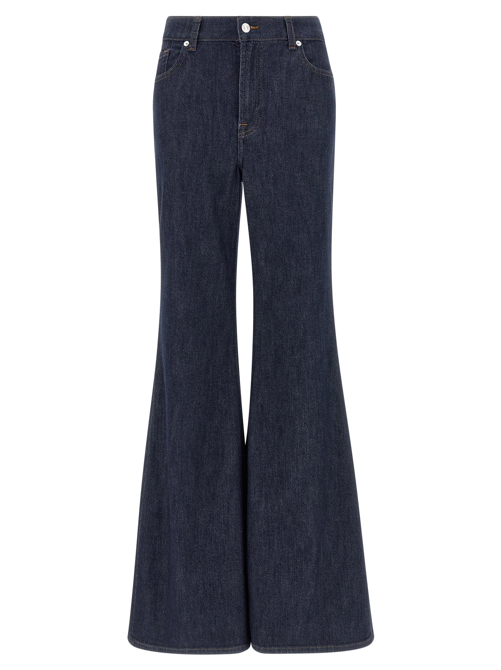 Blue Cotton Flared Jeans