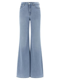 Blue Cotton Flared Jeans