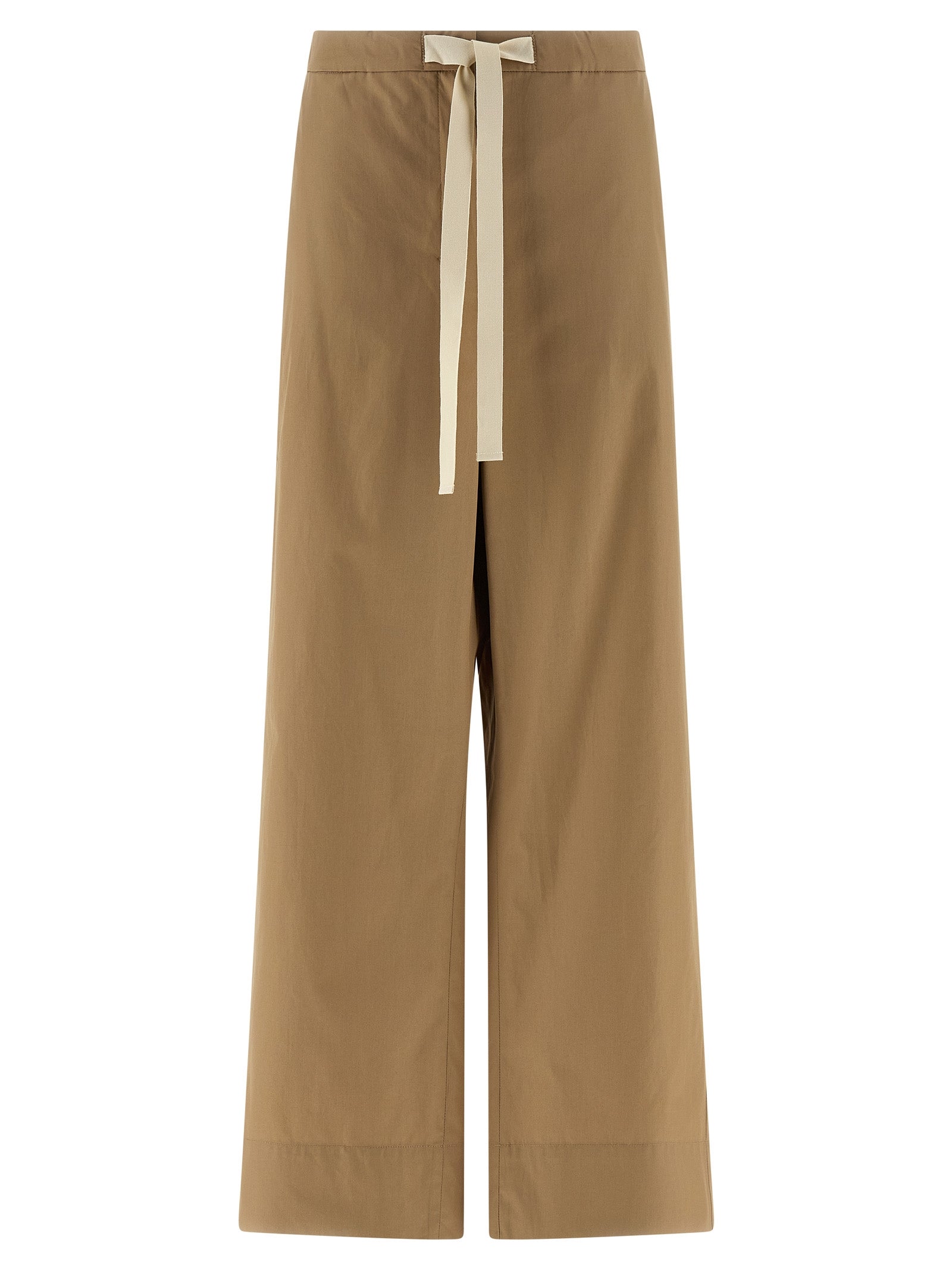 Beige Cotton Casual Pants