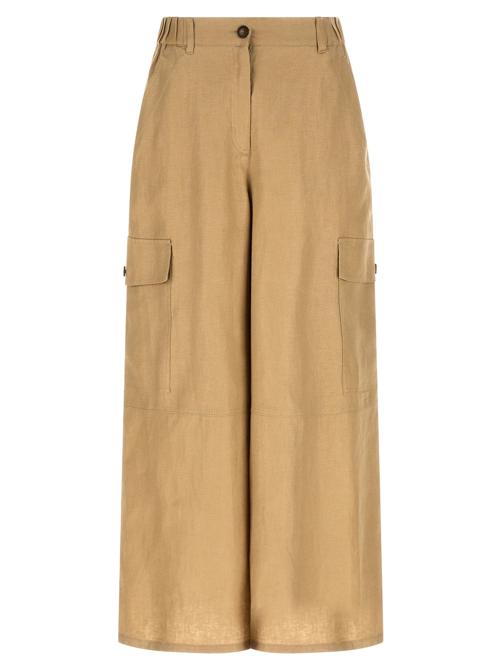 Beige Linen Cargo Pants