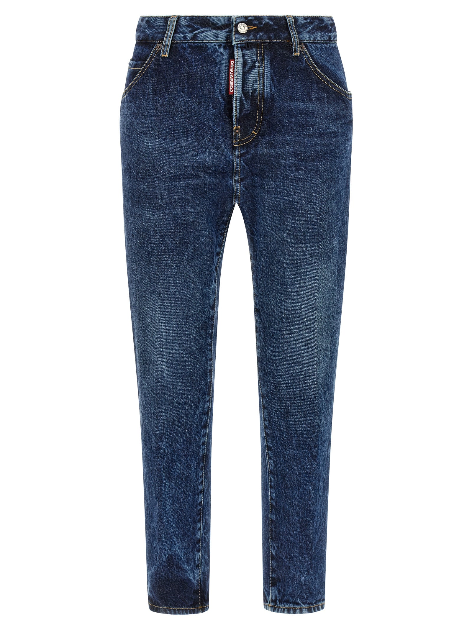 Blue Cotton Straight-Leg Jeans