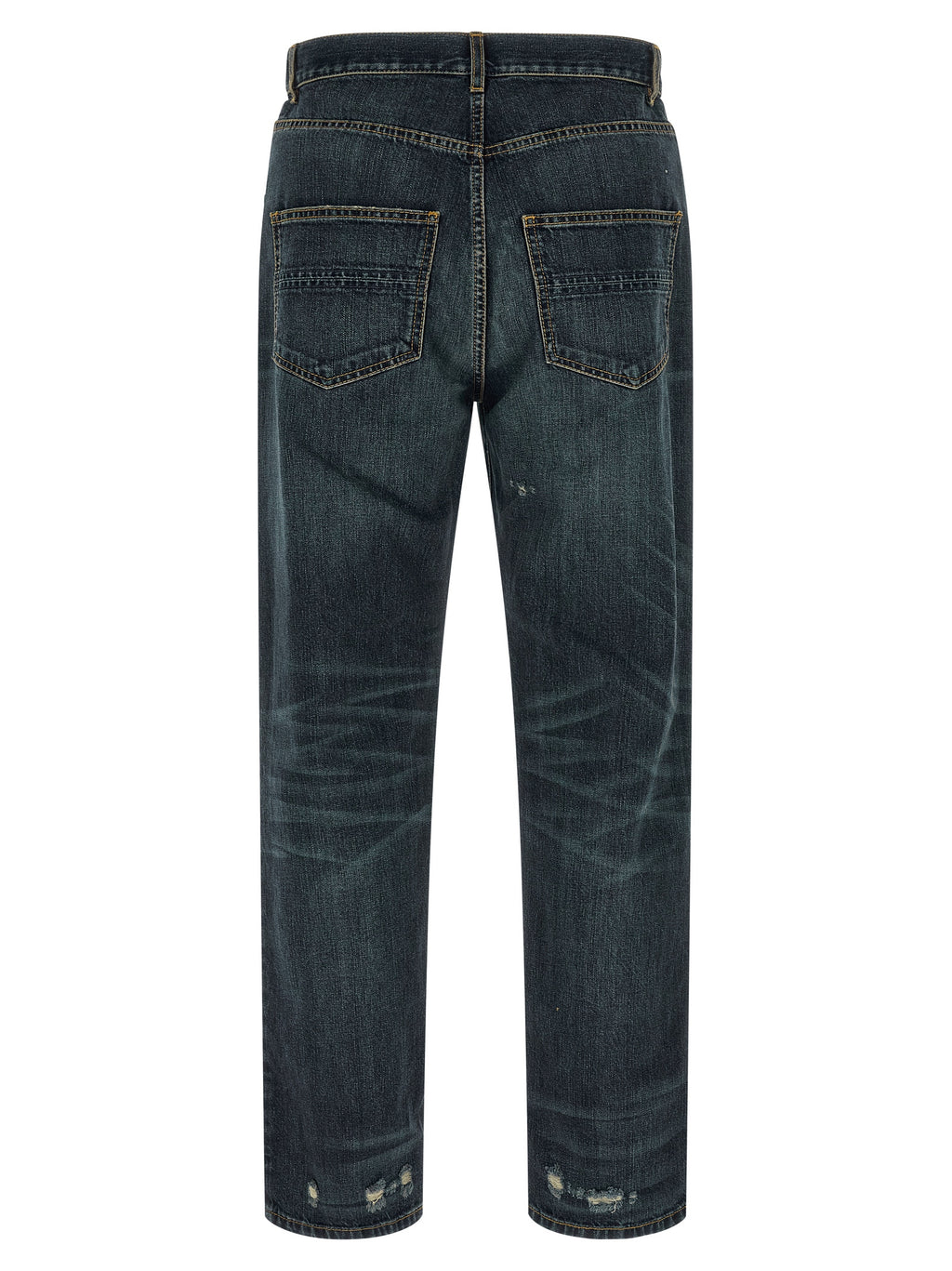 Blue Cotton Straight-Leg Jeans