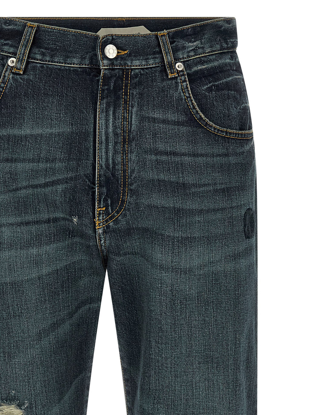 Blue Cotton Straight-Leg Jeans