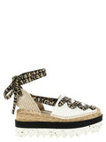 Beige Cotton Wedge Sandals