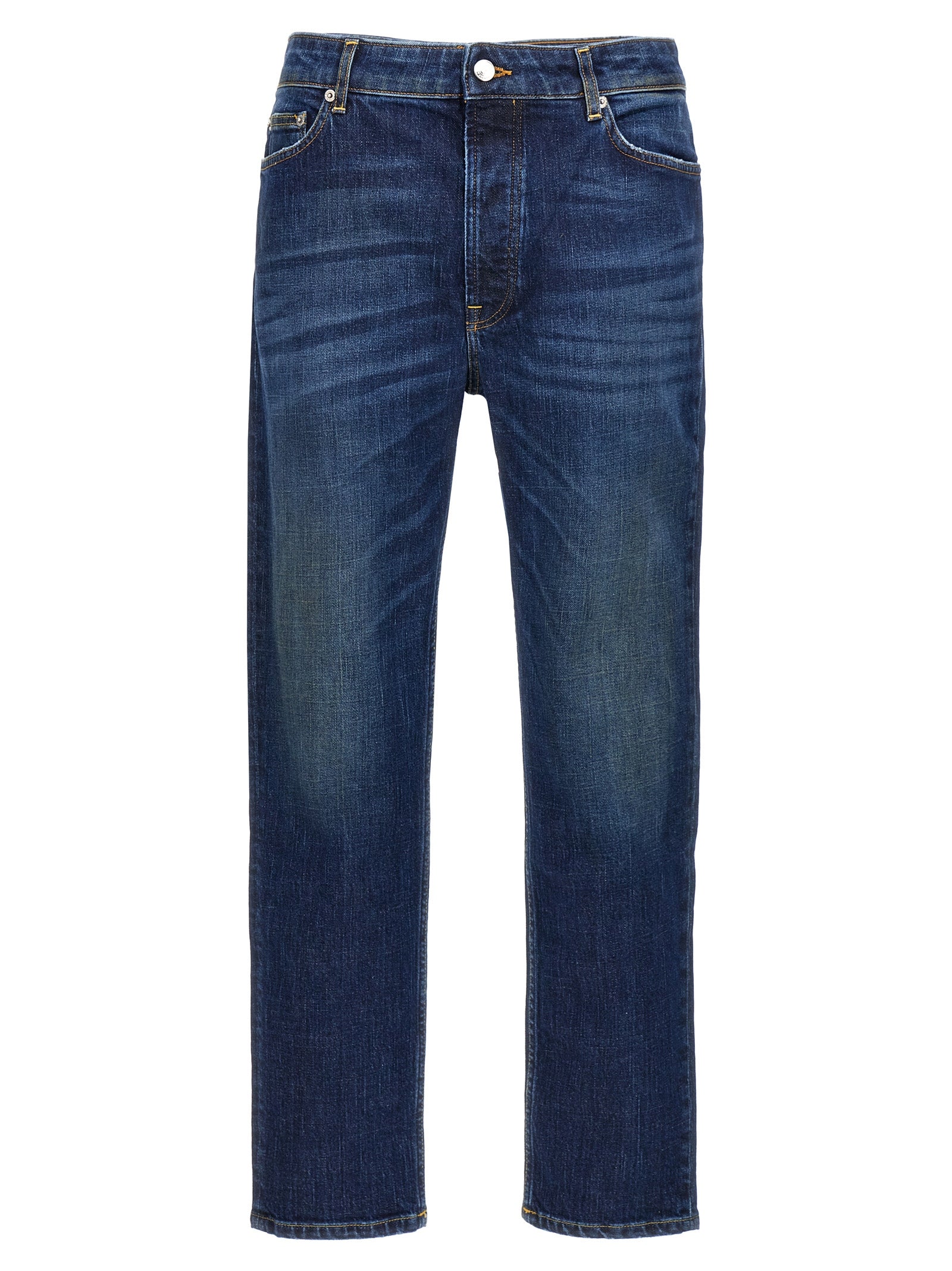 Blue Cotton Straight-Leg Jeans
