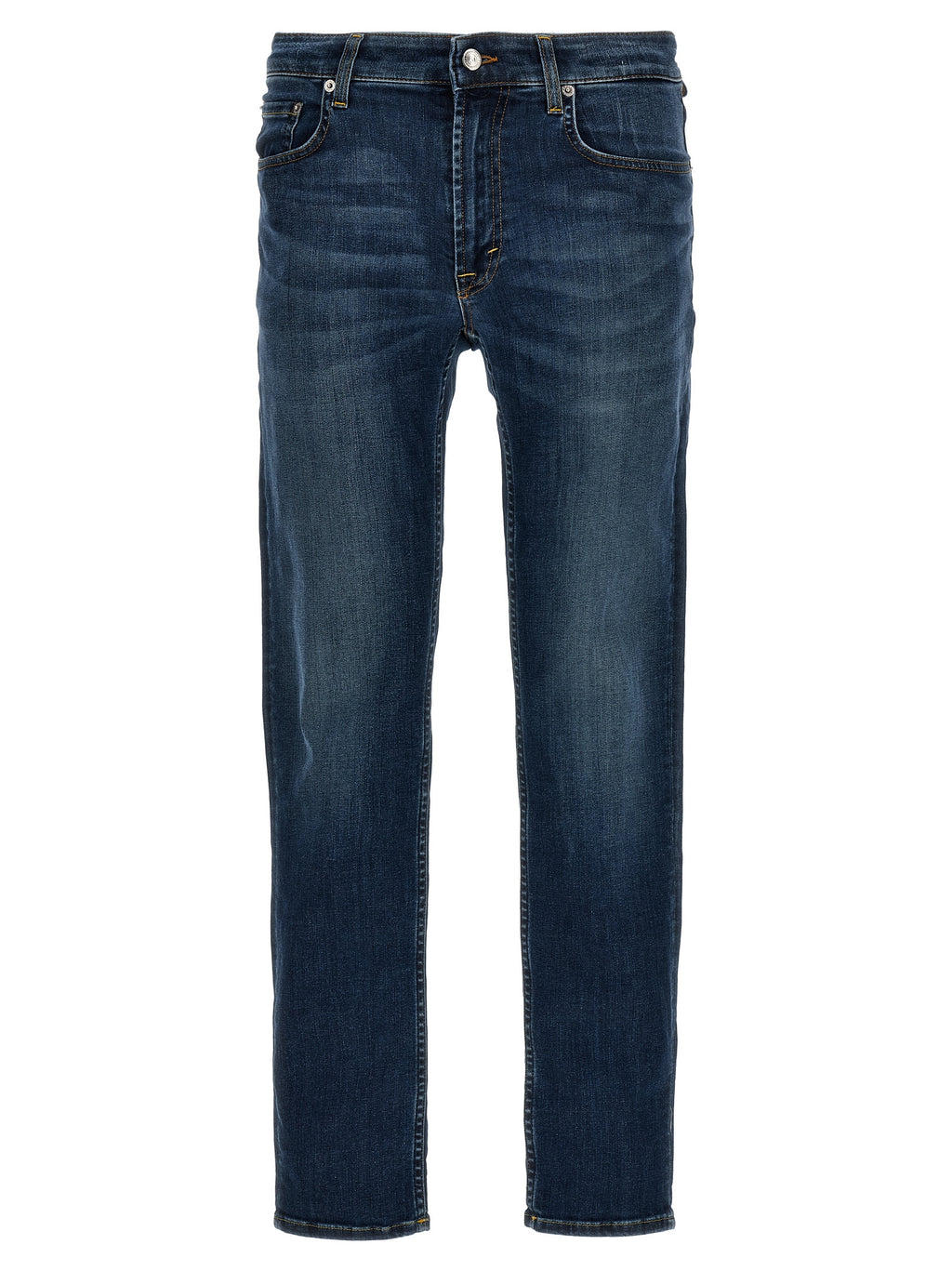 Blue Cotton Straight-Leg Jeans