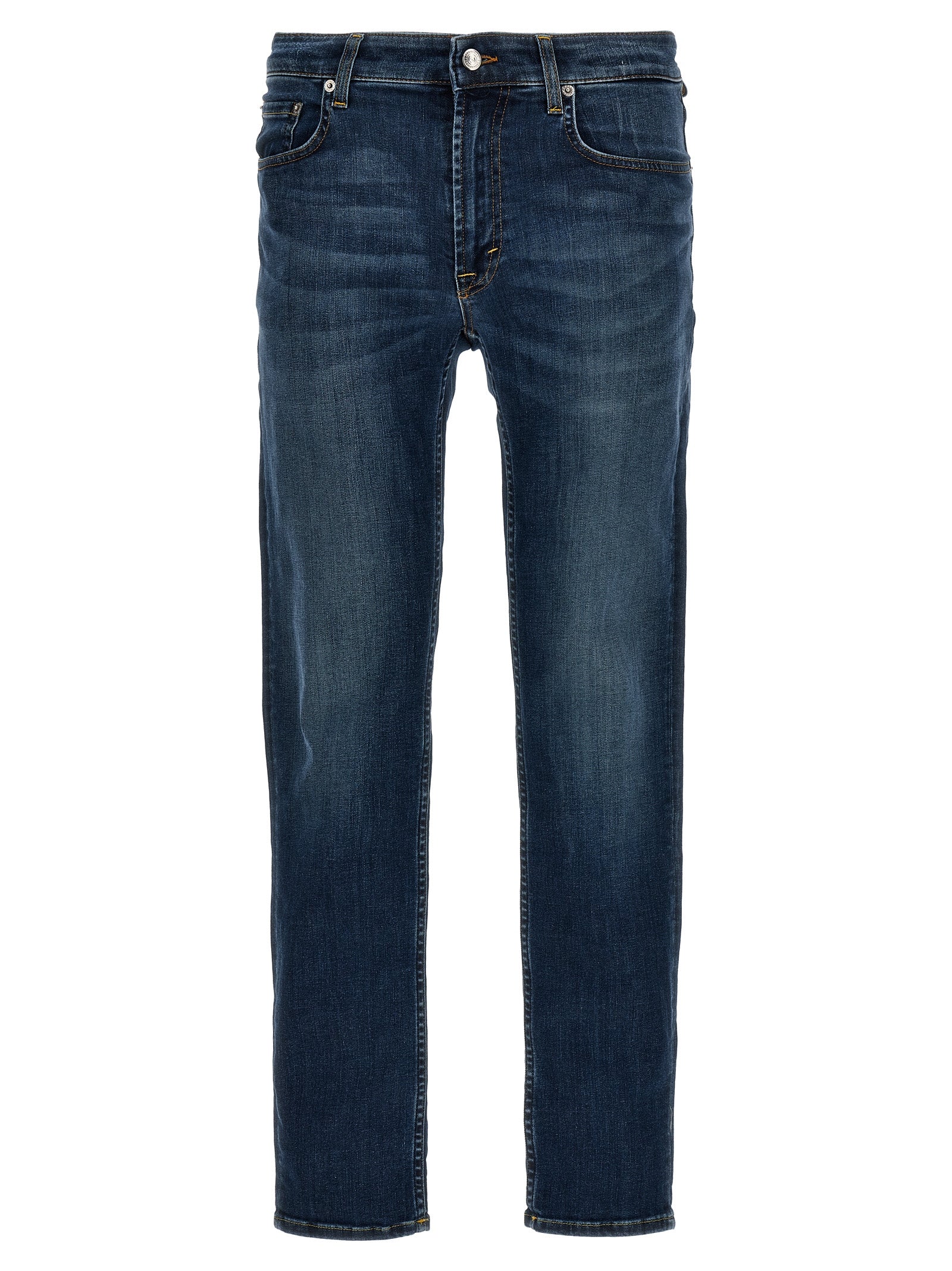 Blue Cotton Straight-Leg Jeans