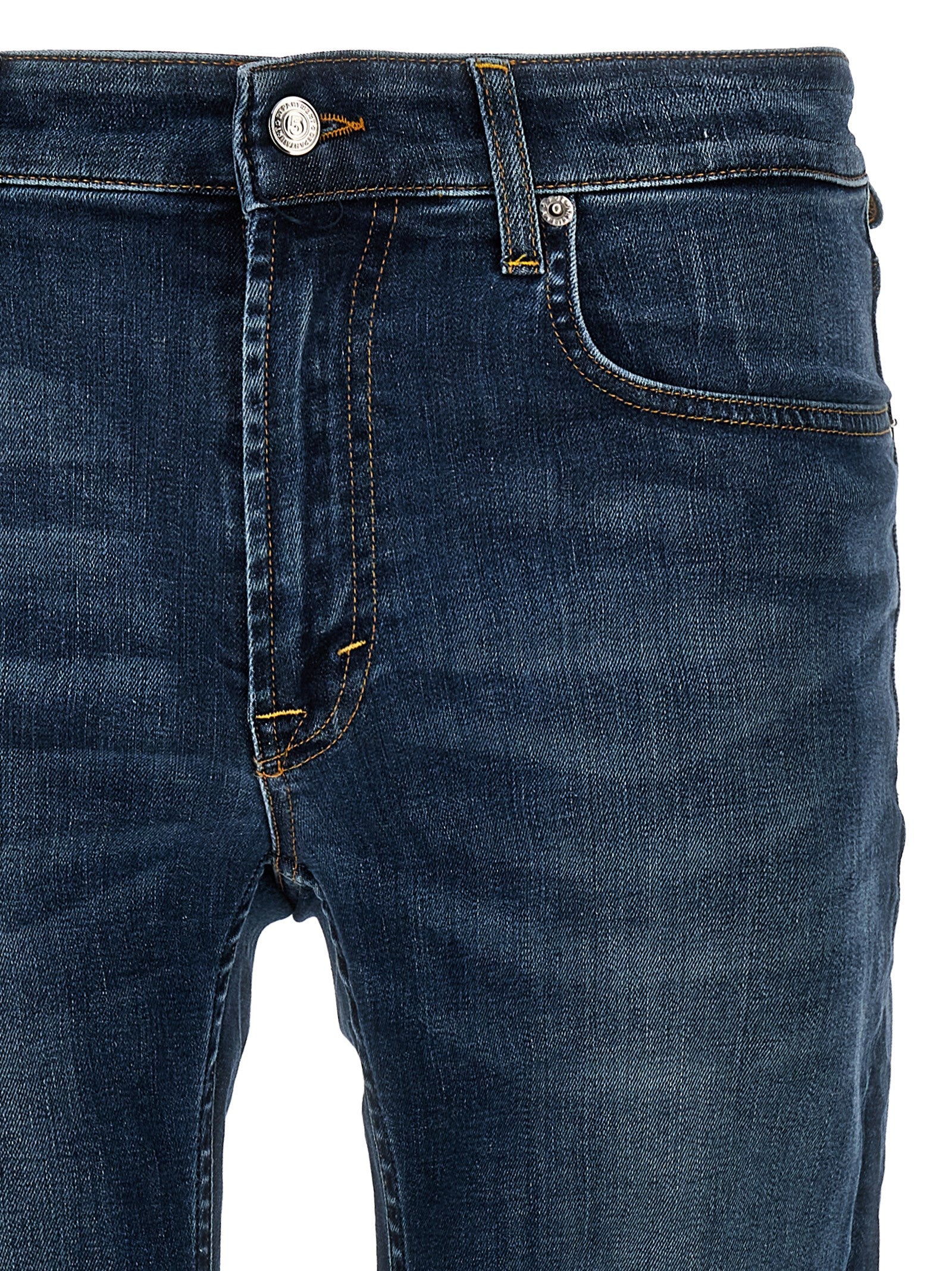 Blue Cotton Straight-Leg Jeans