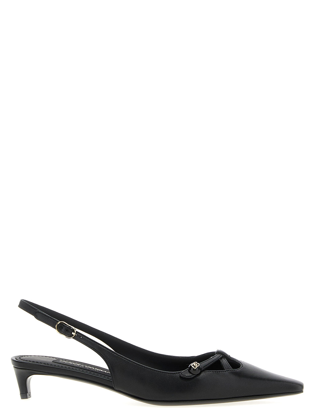 Black Lamb Leather Mid Heel Pumps