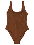 Brown Polyester One-Piece Swimsuit