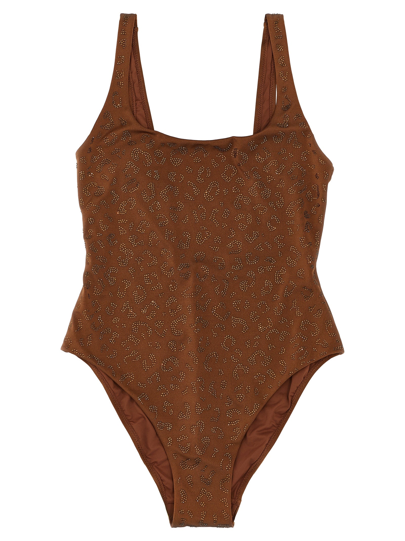 Brown Polyester One-Piece Swimsuit