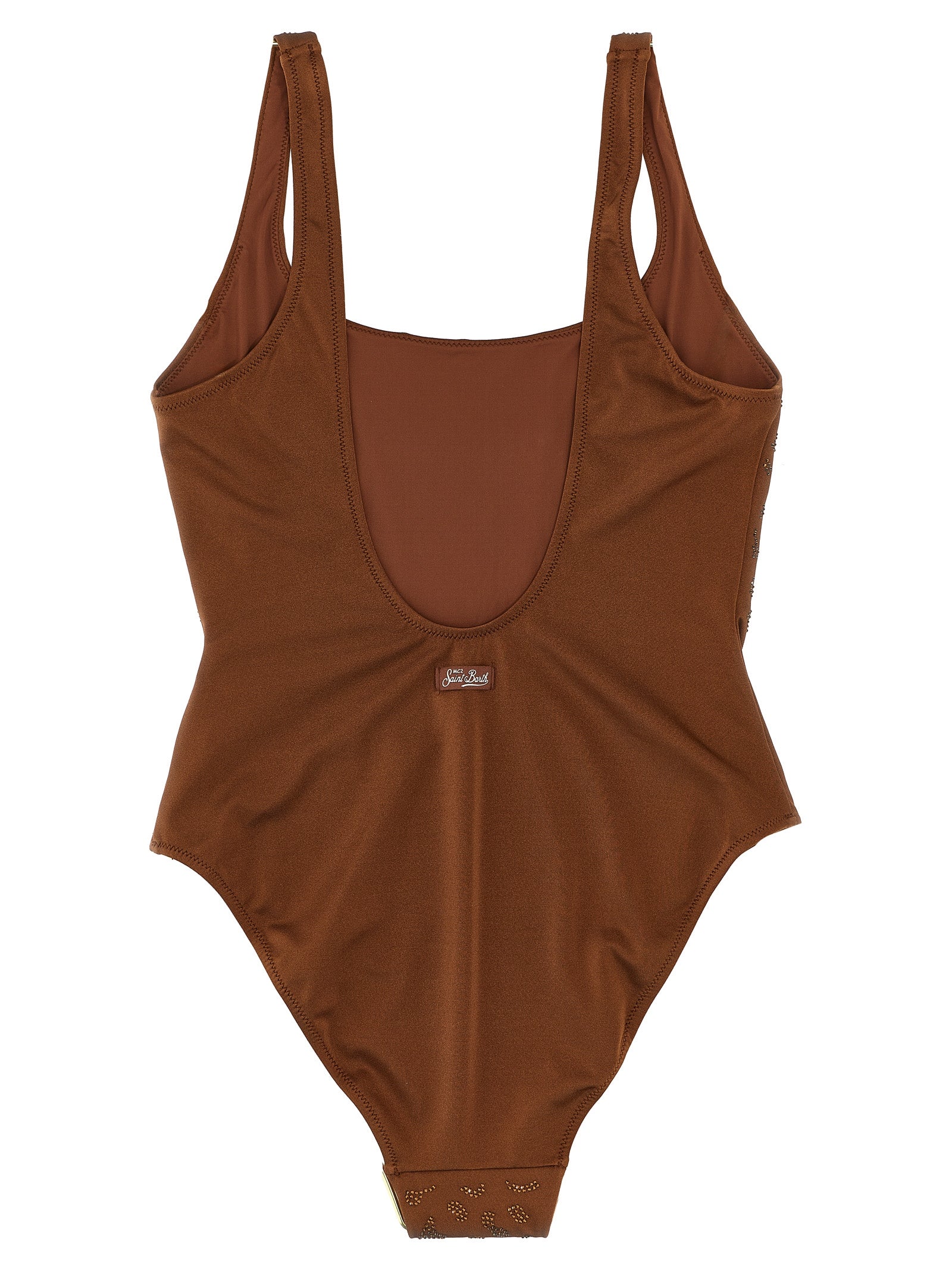 Brown Polyester One-Piece Swimsuit