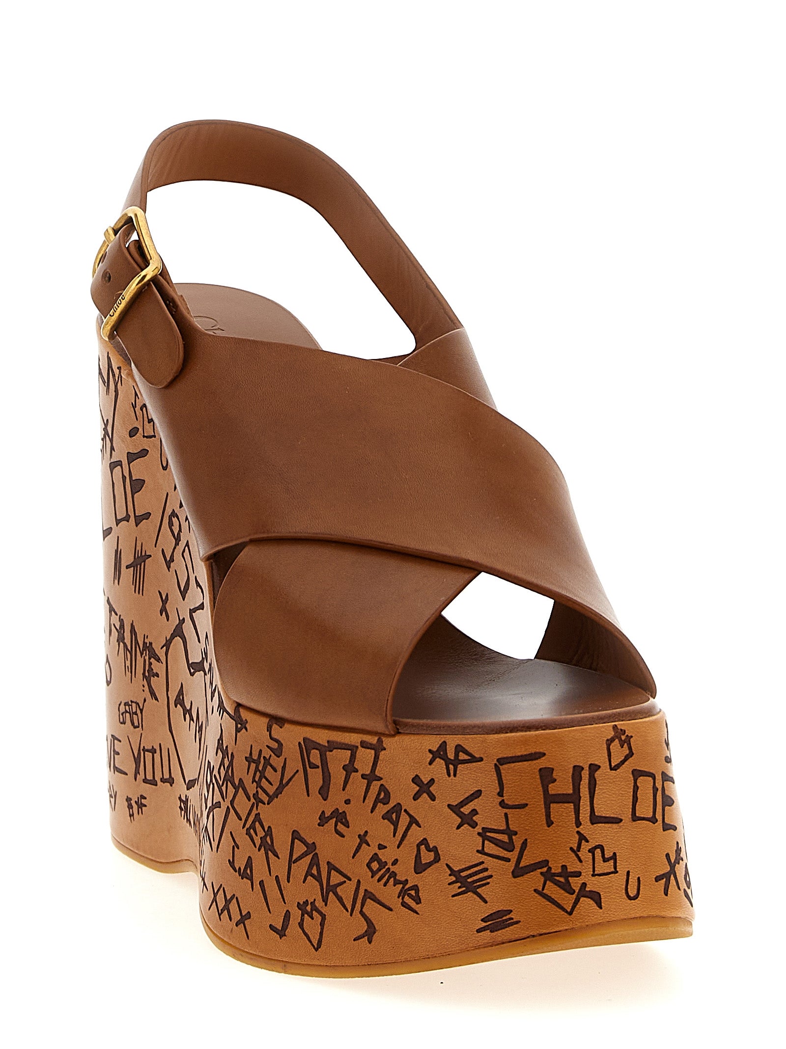 Brown Calfskin Wedge Sandals
