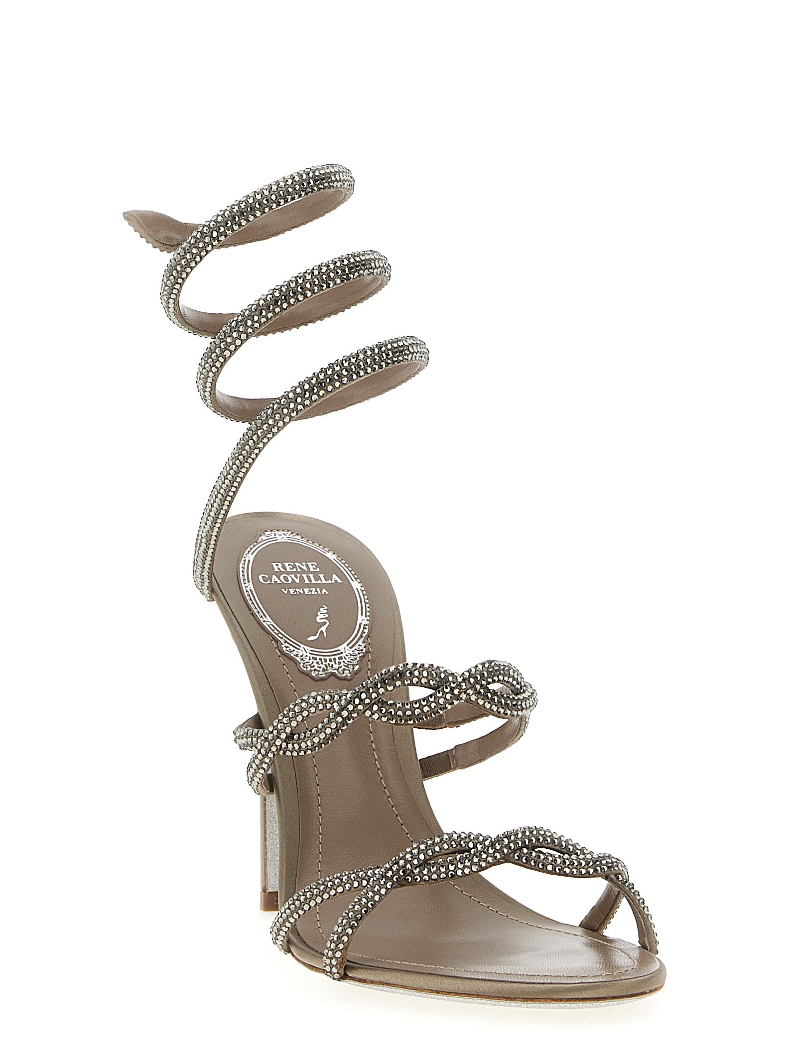 Gray Satin Stiletto Heel Sandals