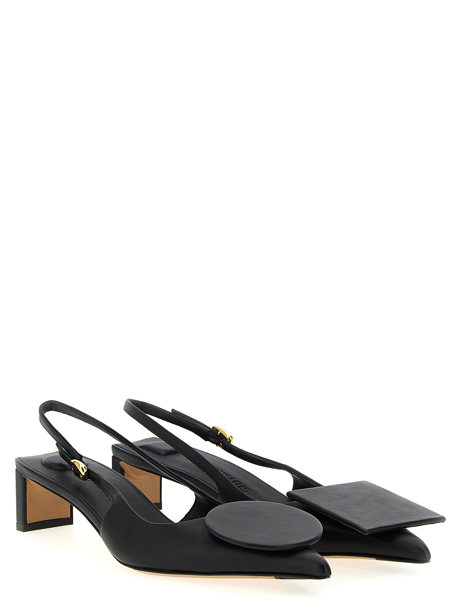 Black Lamb Leather Mid Heel Pumps