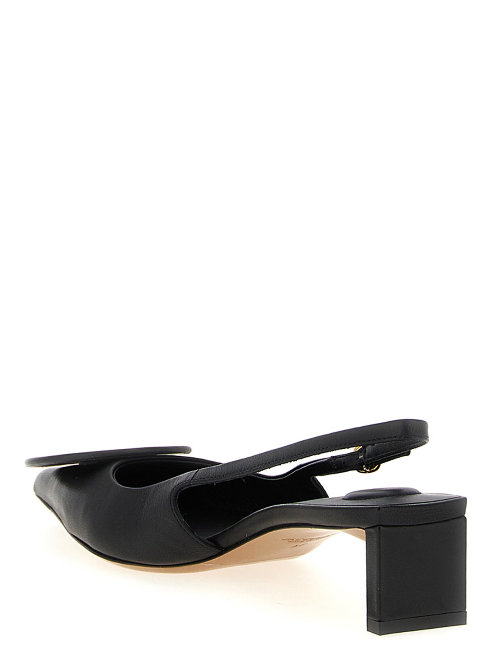 Black Lamb Leather Mid Heel Pumps