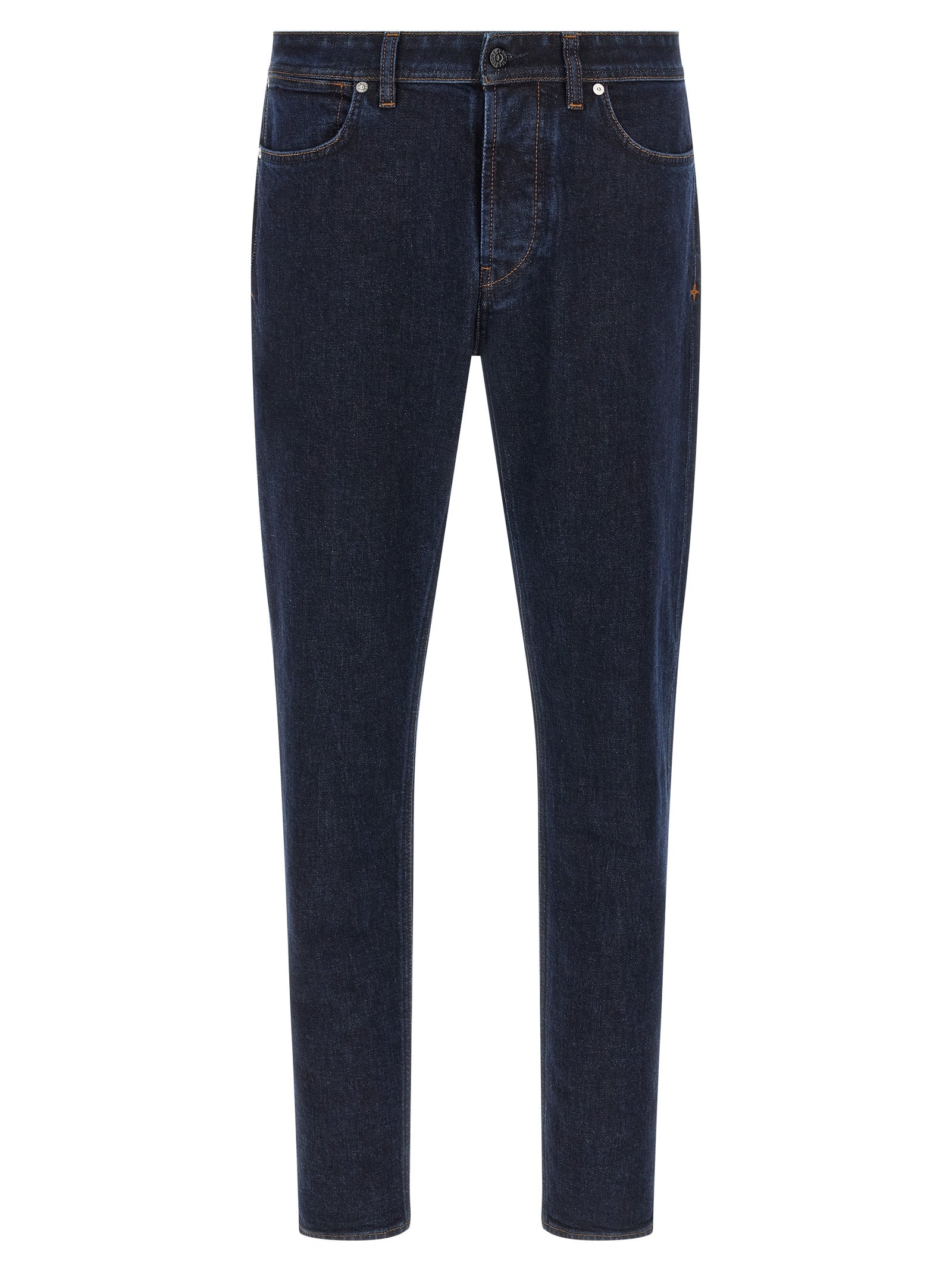 Blue Cotton Straight-Leg Jeans