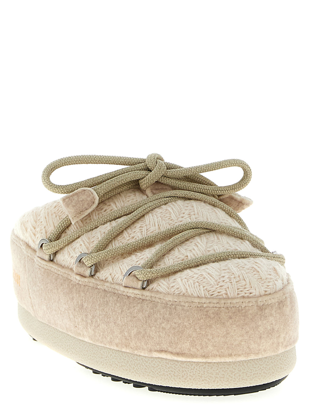 Beige Polyester Flat Boots