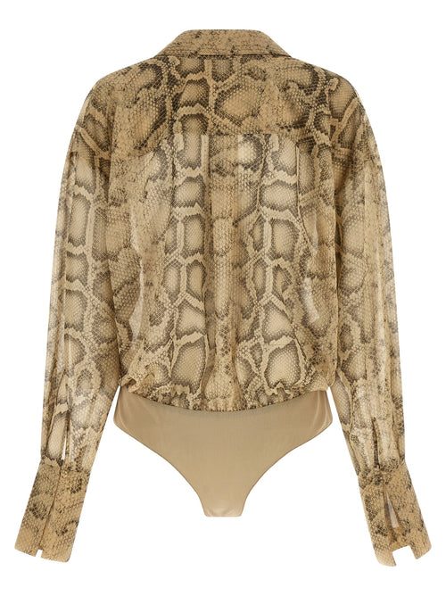 Beige Polyester Bodysuit