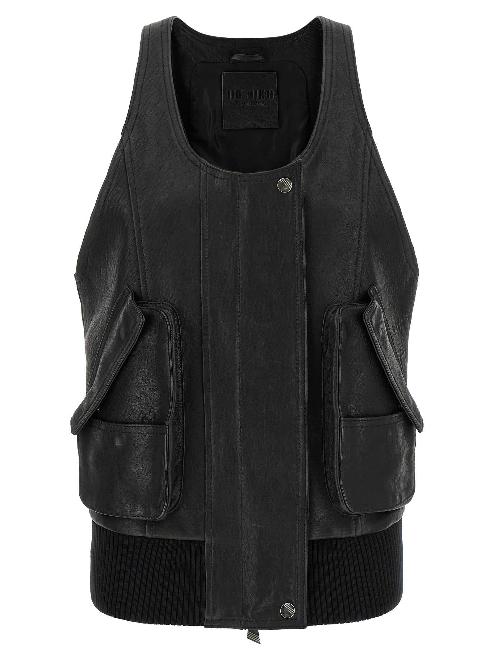 Black Lamb Leather Sleeveless Jacket