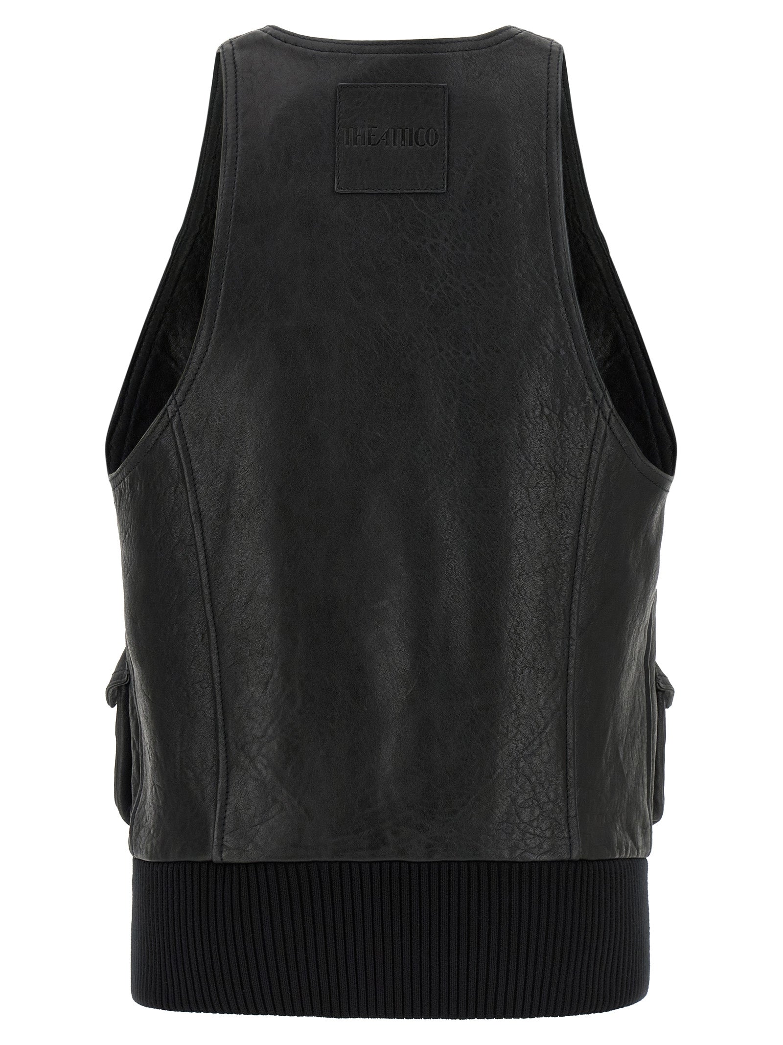 Black Lamb Leather Sleeveless Jacket