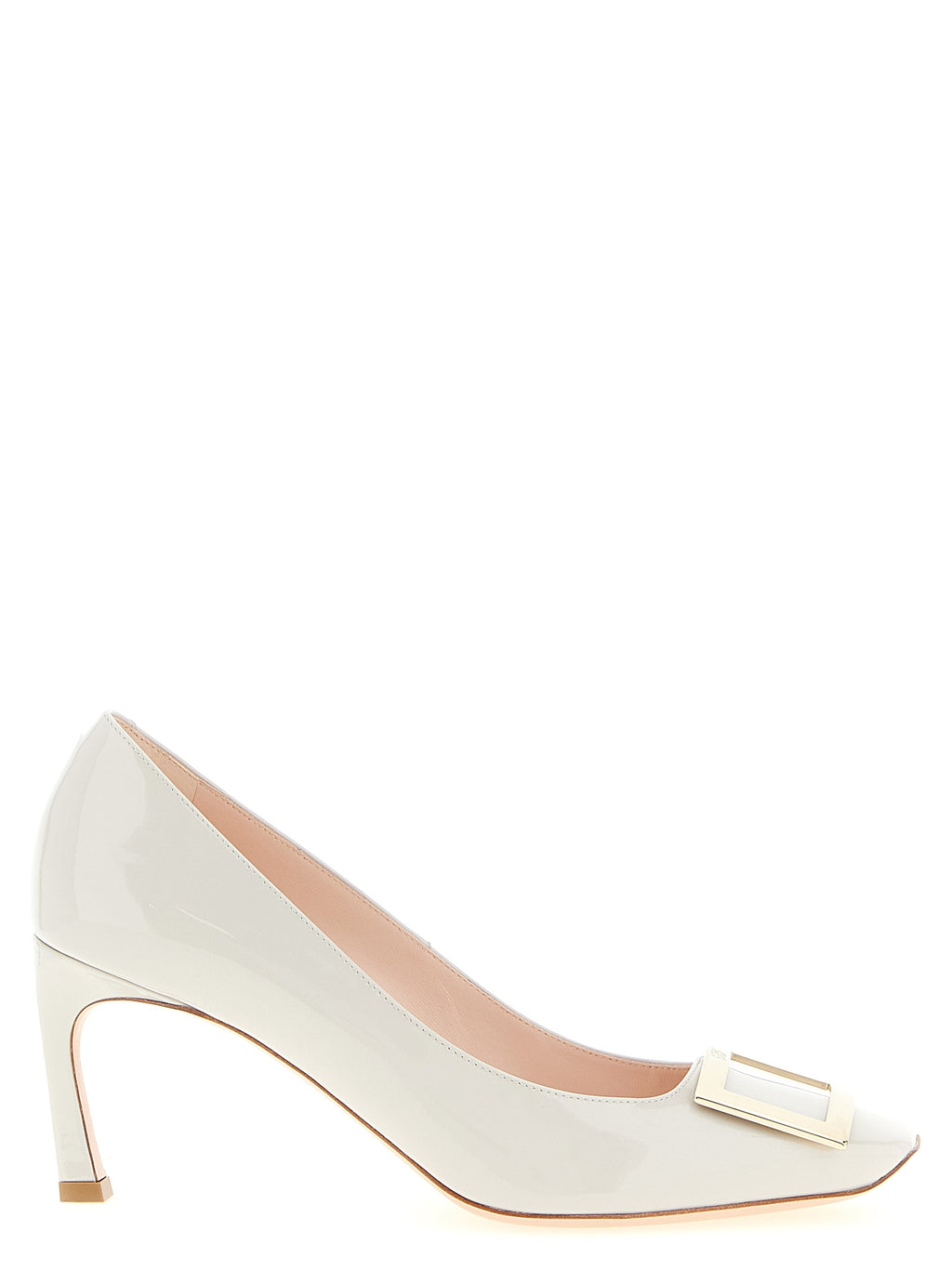 Gray Calfskin Mid Heel Pumps