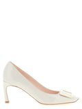 Gray Calfskin Mid Heel Pumps