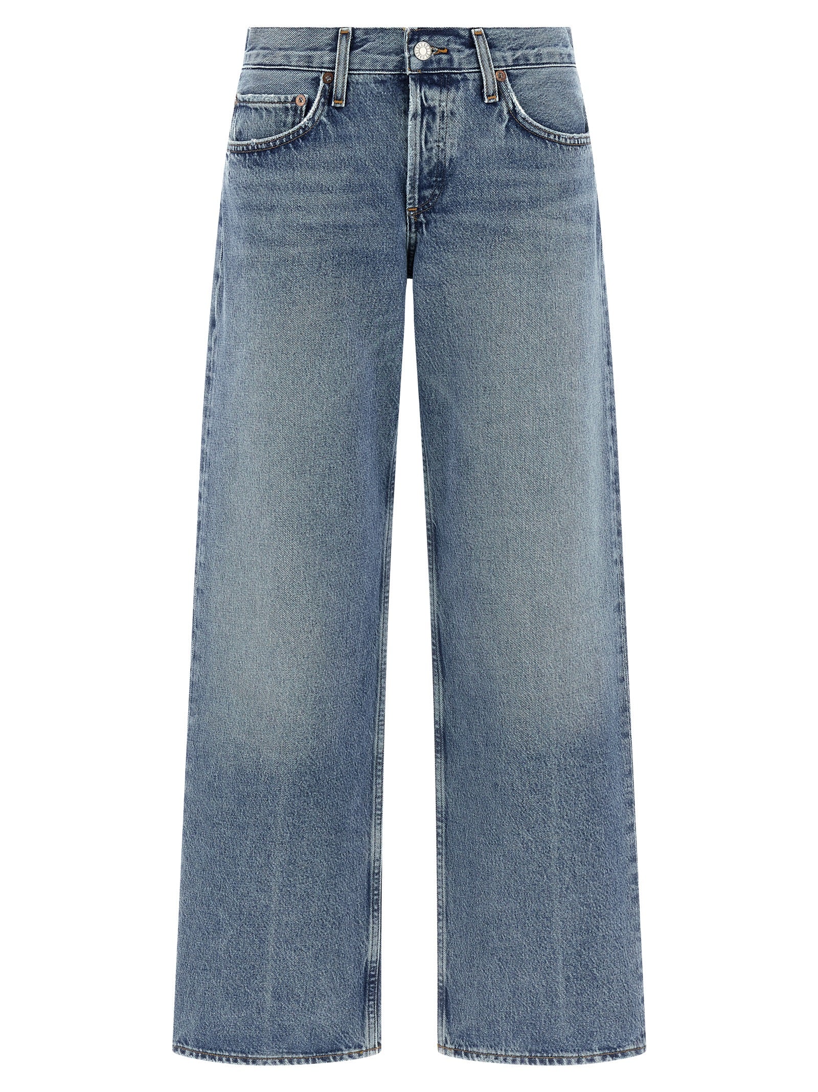 Blue Cotton Straight-Leg Jeans