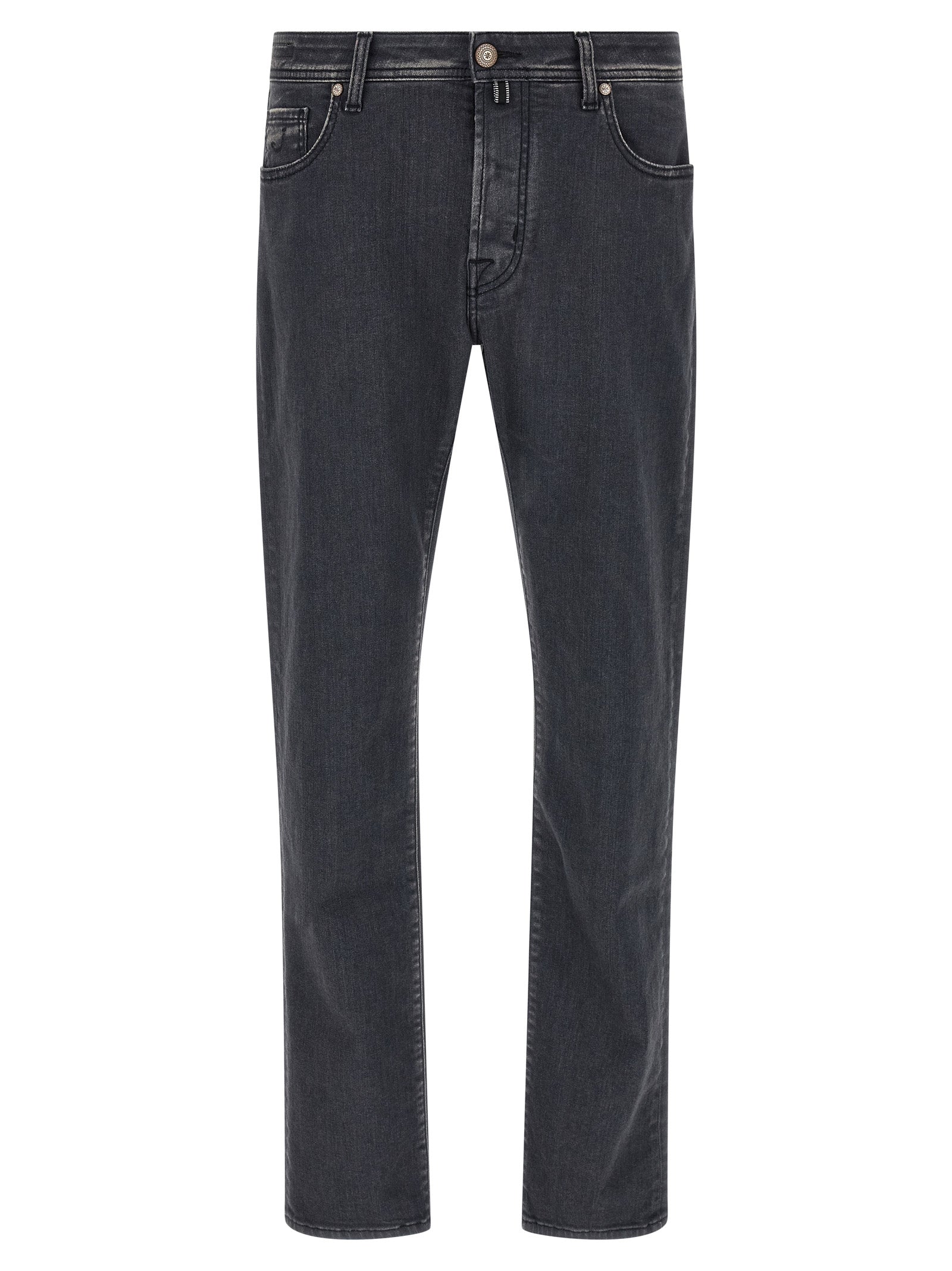 Gray Cotton Straight-Leg Jeans