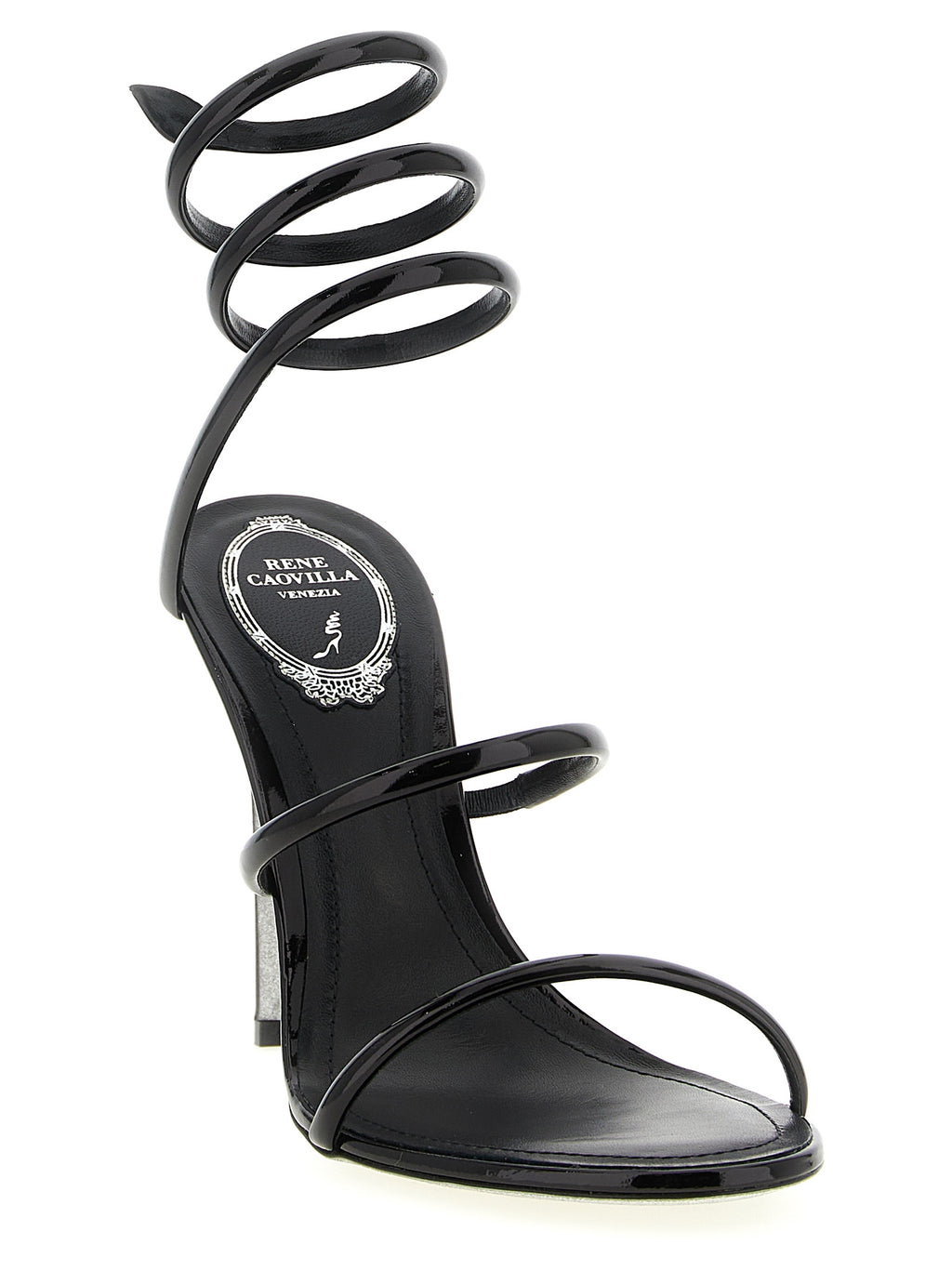 Black Calfskin Stiletto Heel Sandals