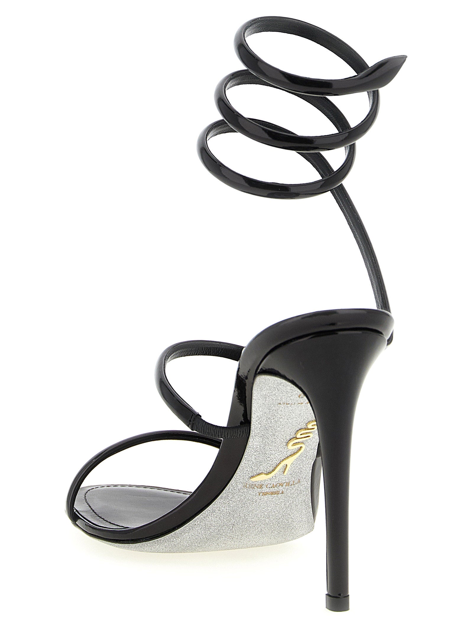 Black Calfskin Stiletto Heel Sandals