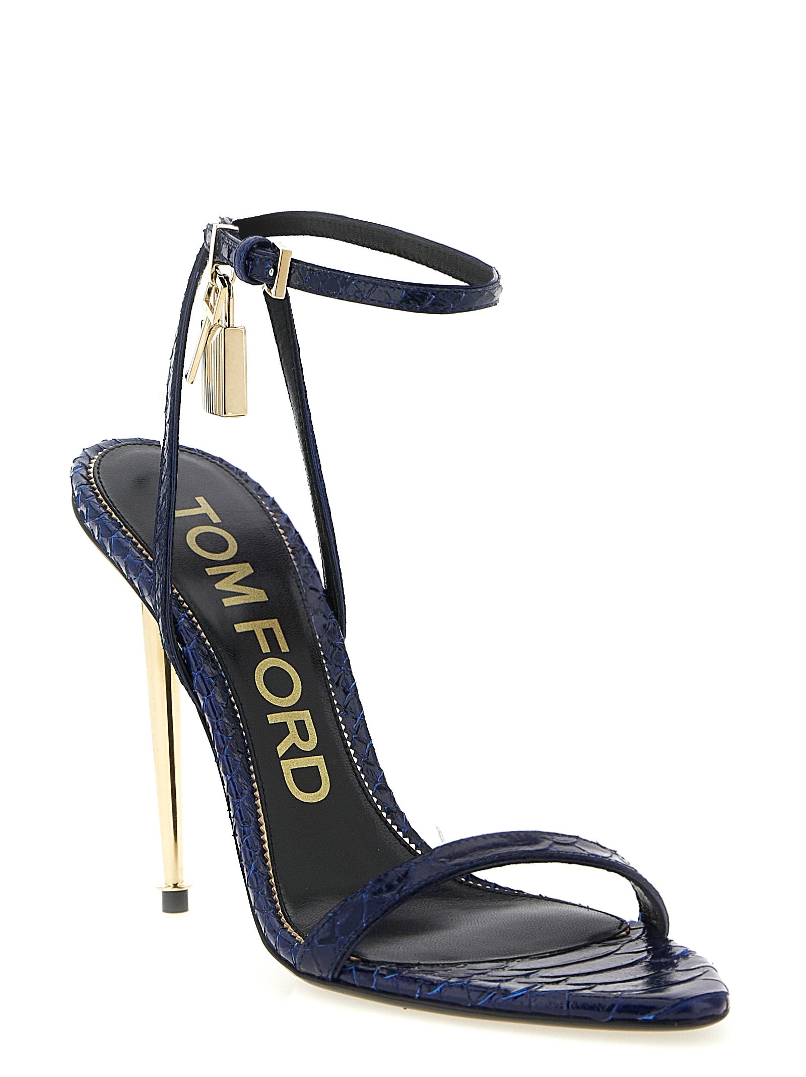 Blue Calfskin Stiletto Heel Sandals