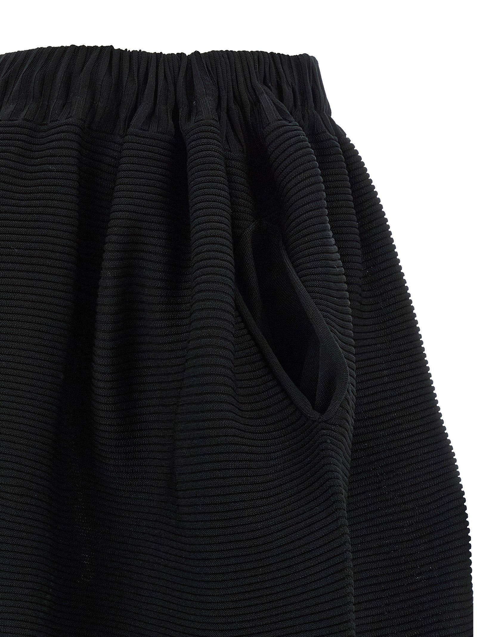 Black Polyester Midi Skirt