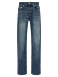 Blue Cotton Straight-Leg Jeans