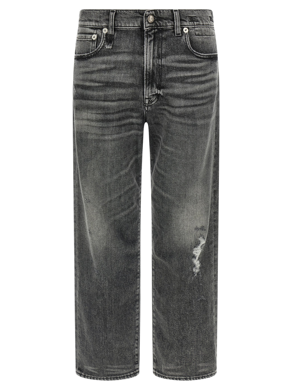 Gray Cotton Boyfriend Jeans