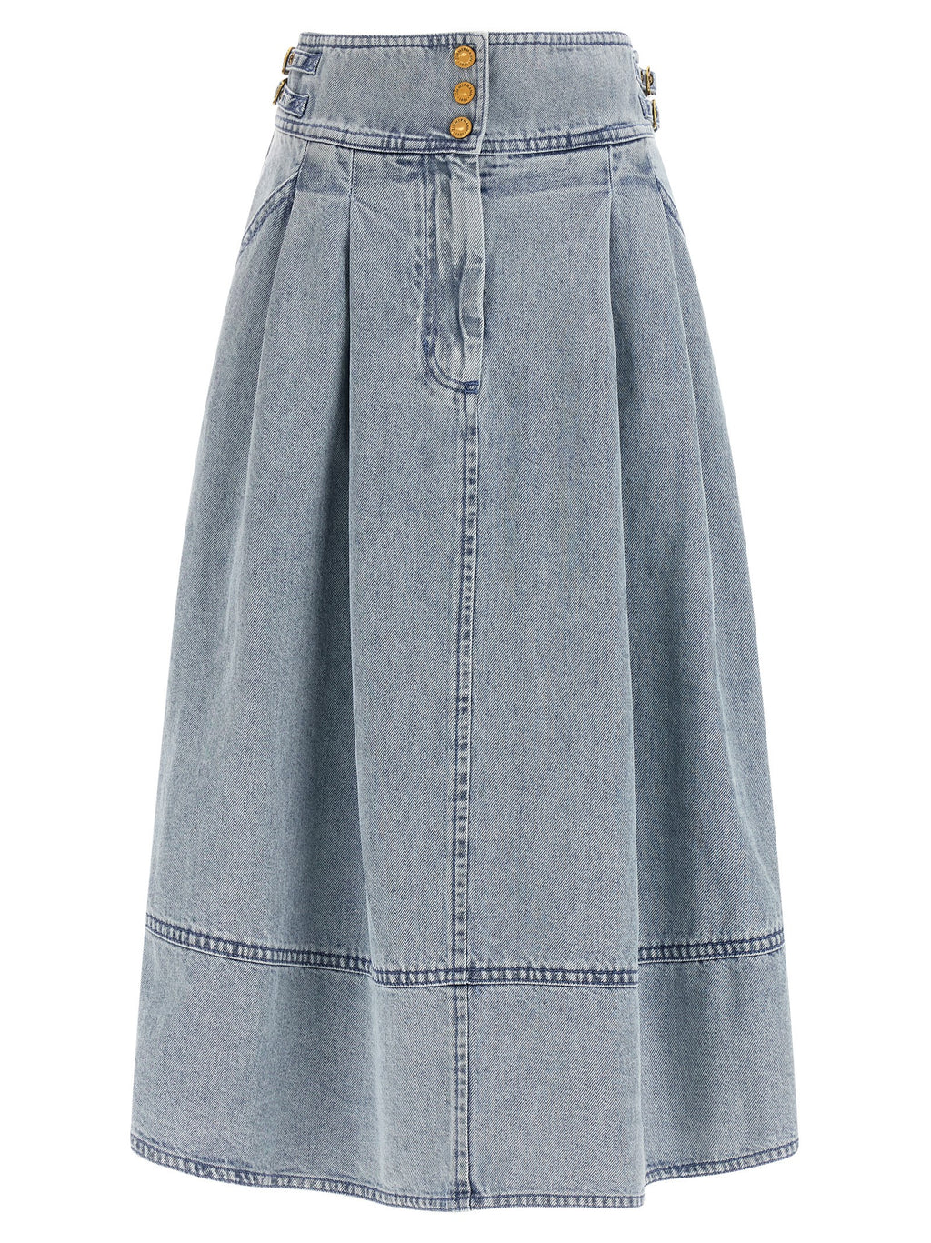 Blue Cotton Midi Skirt
