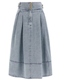 Blue Cotton Midi Skirt