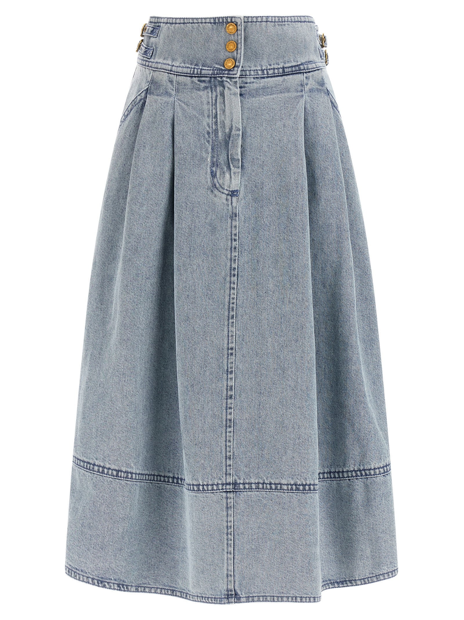 Blue Cotton Midi Skirt