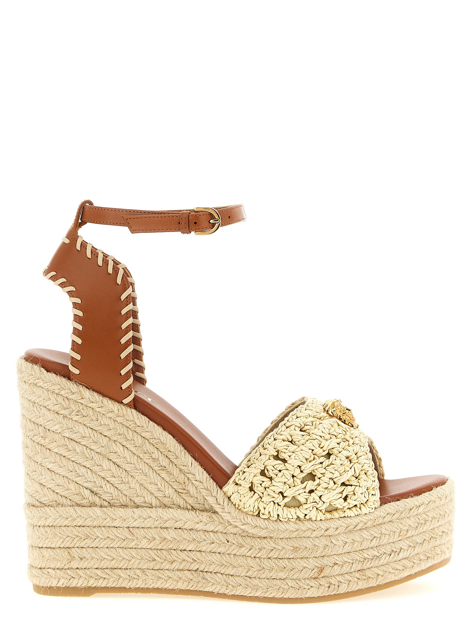 Beige Lamb Leather Wedge Sandals
