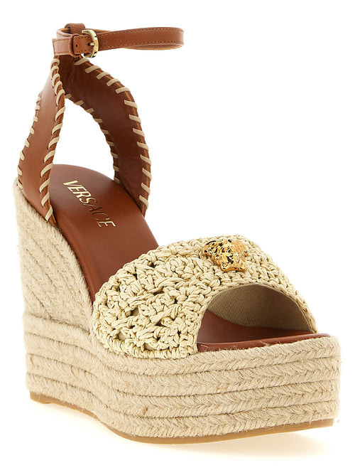 Beige Lamb Leather Wedge Sandals