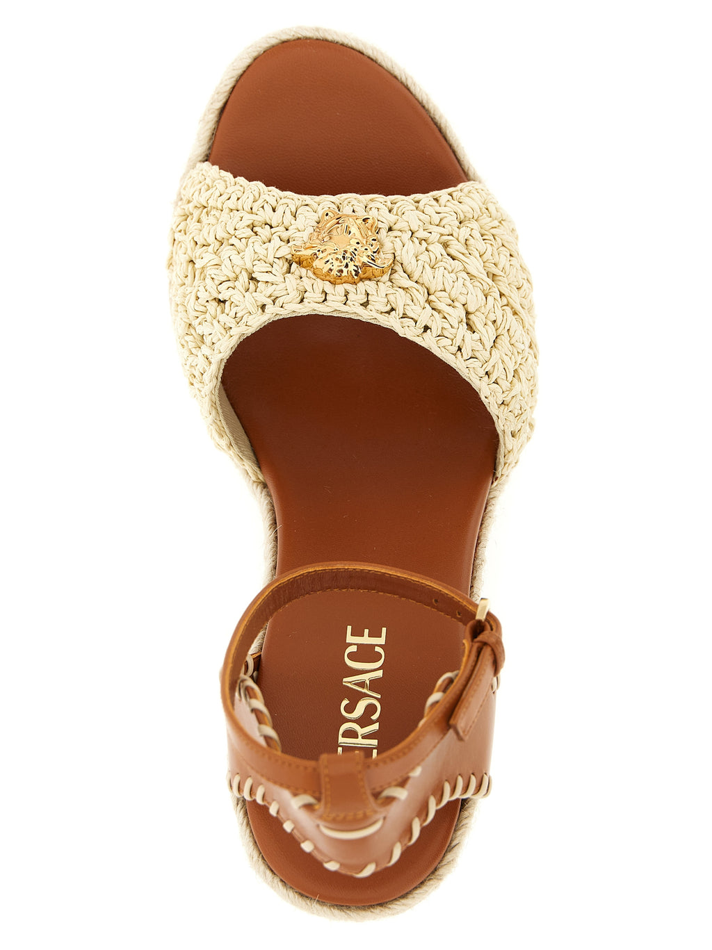 Beige Lamb Leather Wedge Sandals