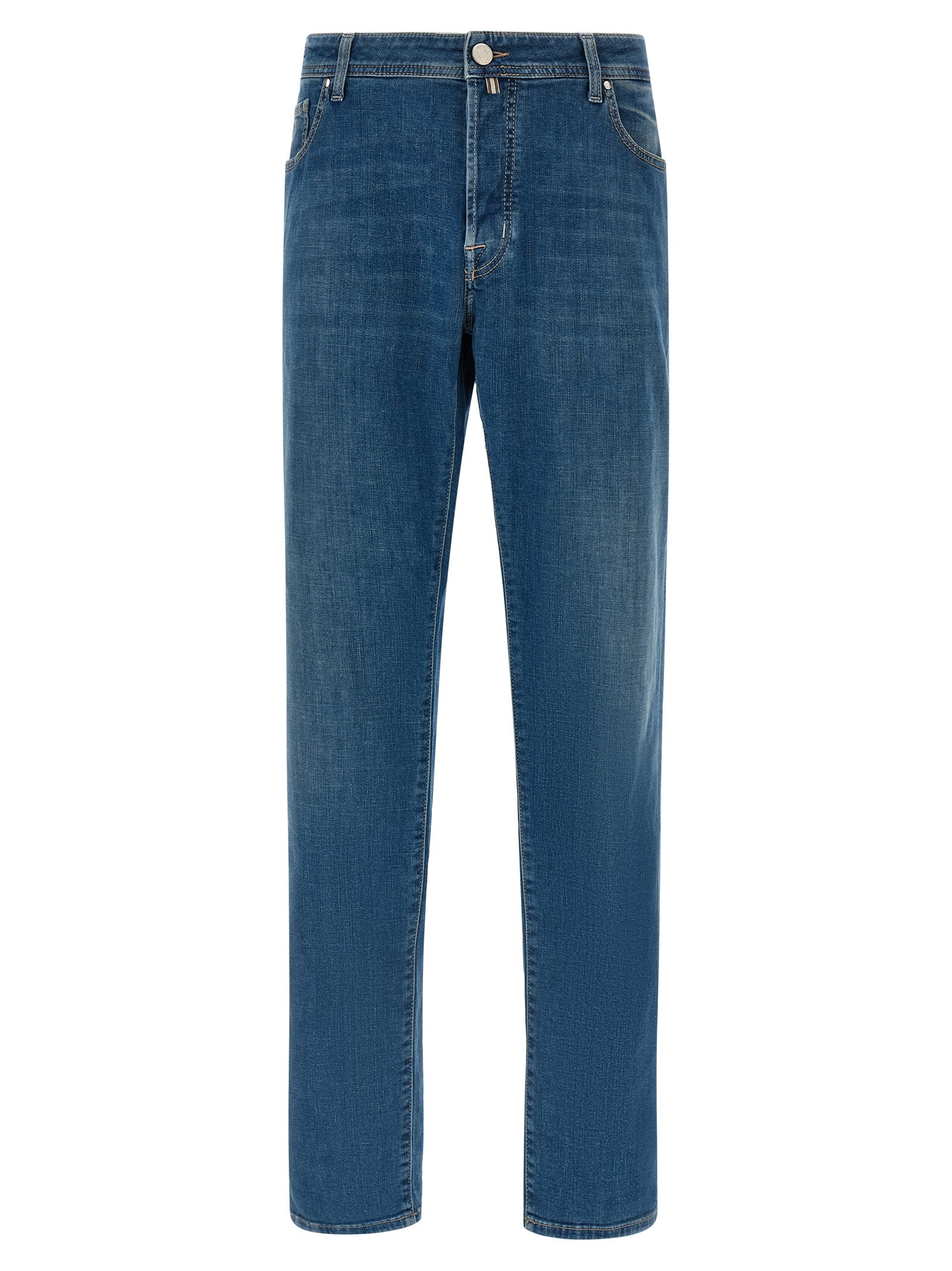 Blue Cotton Straight-Leg Jeans