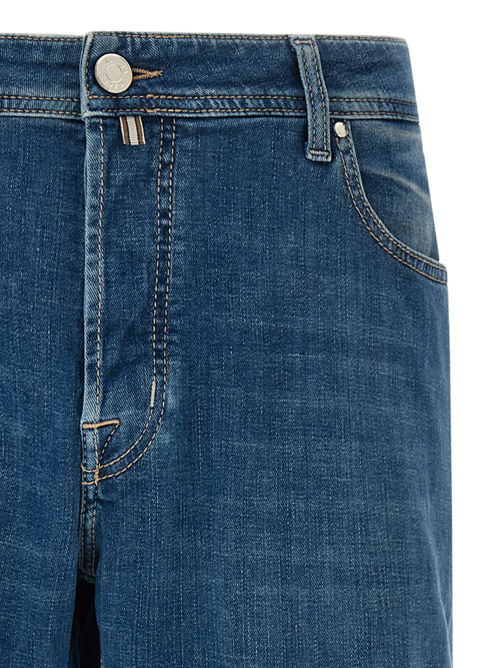 Blue Cotton Straight-Leg Jeans