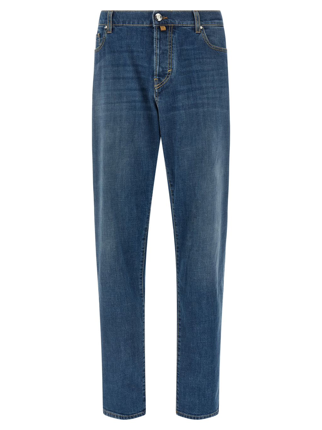Blue Cotton Straight-Leg Jeans