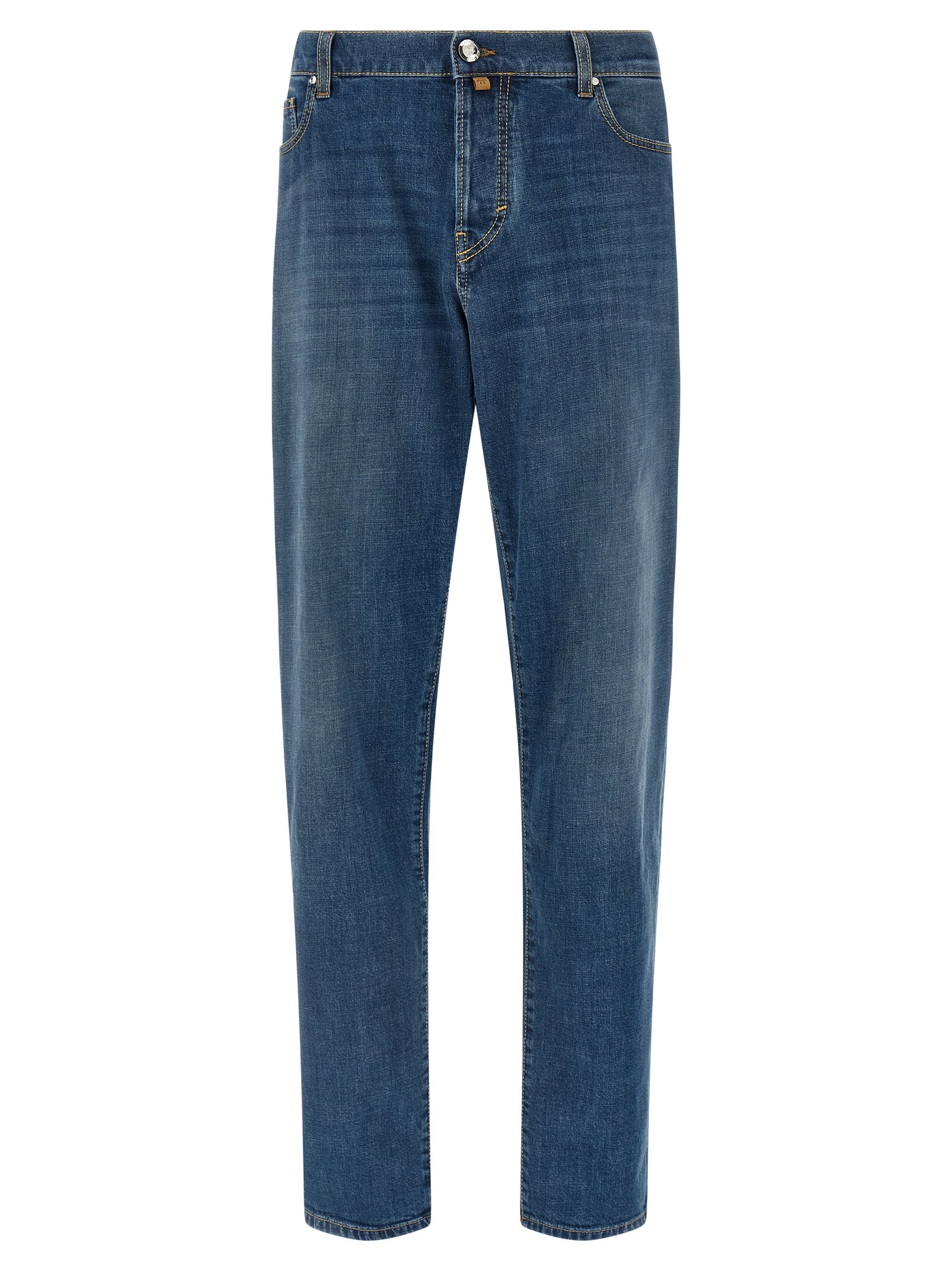 Blue Cotton Straight-Leg Jeans