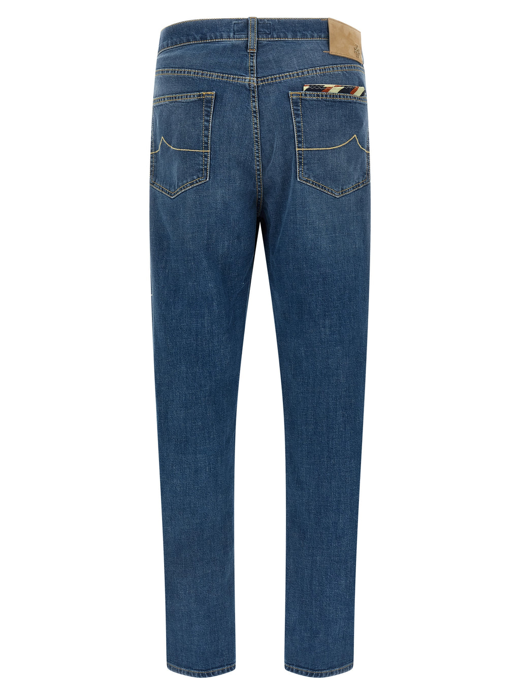 Blue Cotton Straight-Leg Jeans