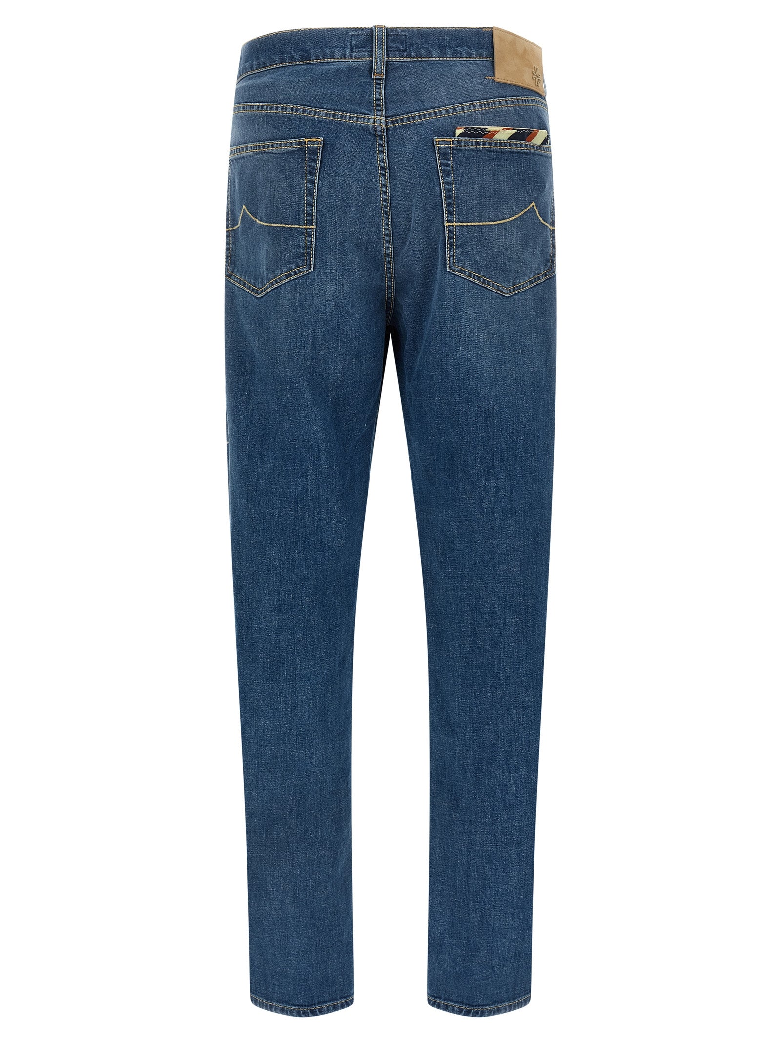 Blue Cotton Straight-Leg Jeans